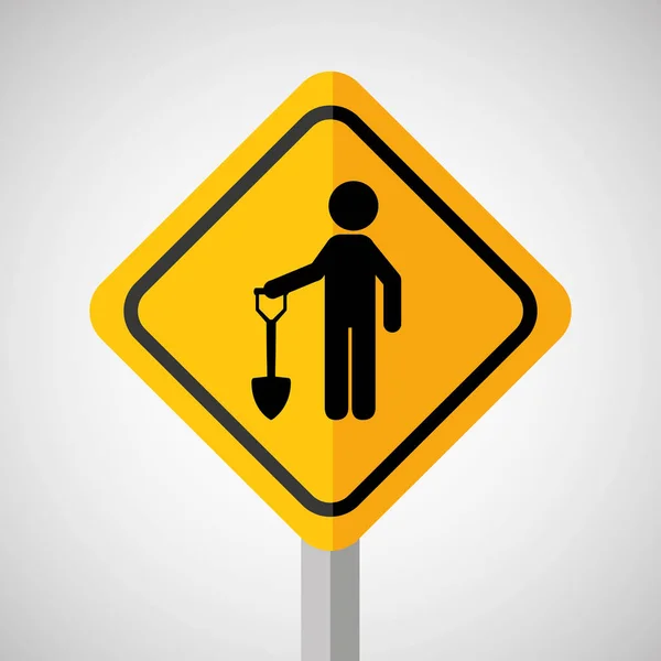 Under construction road sign man and shovel — Stock Vector