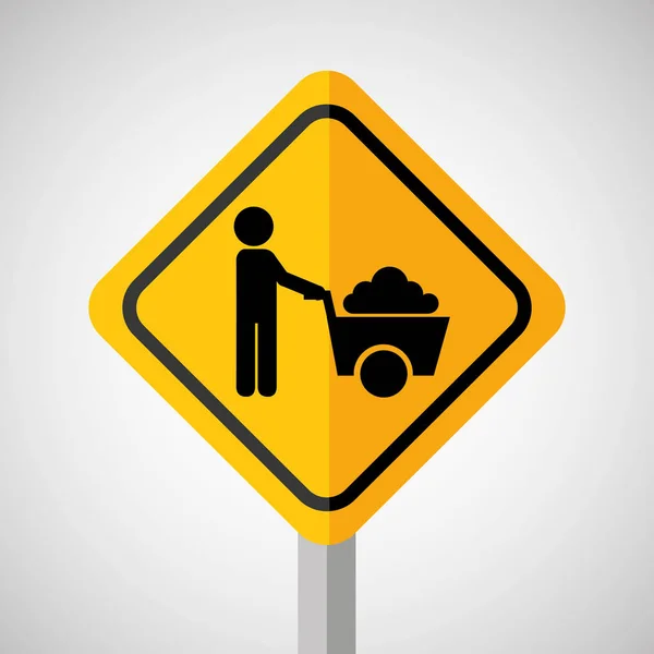 Under construction road sign wheelbarrow — Stock Vector