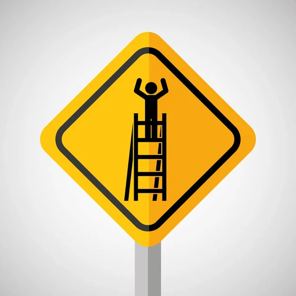 Építőmunkás road sign a lépcső alatt — Stock Vector