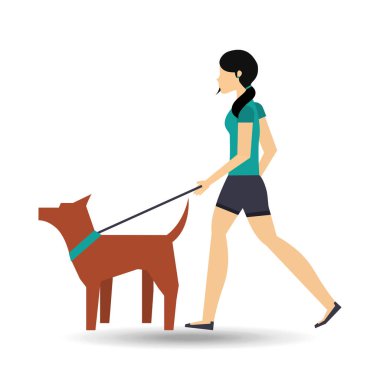 Kız kahverengi bir köpek yürüyüş