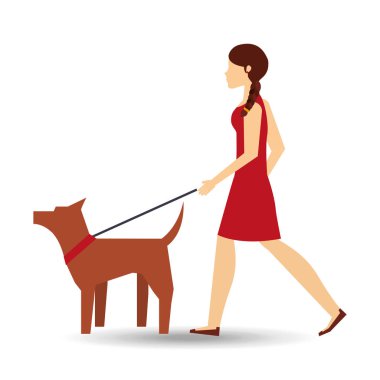 Kız kahverengi bir köpek yürüyüş