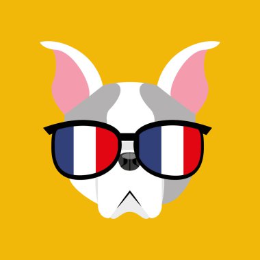 sevimli köpek evde beslenen hayvan ile Fransa gözlük kalp arka plan bayrak