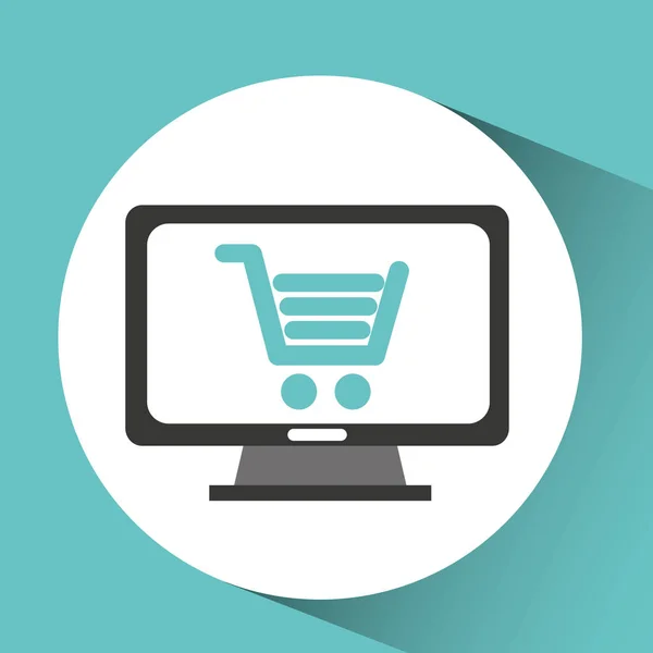 Icona della rete di shopping online del dispositivo del computer — Vettoriale Stock