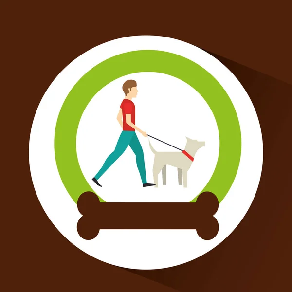 Hombre caminando un perro blanco — Vector de stock