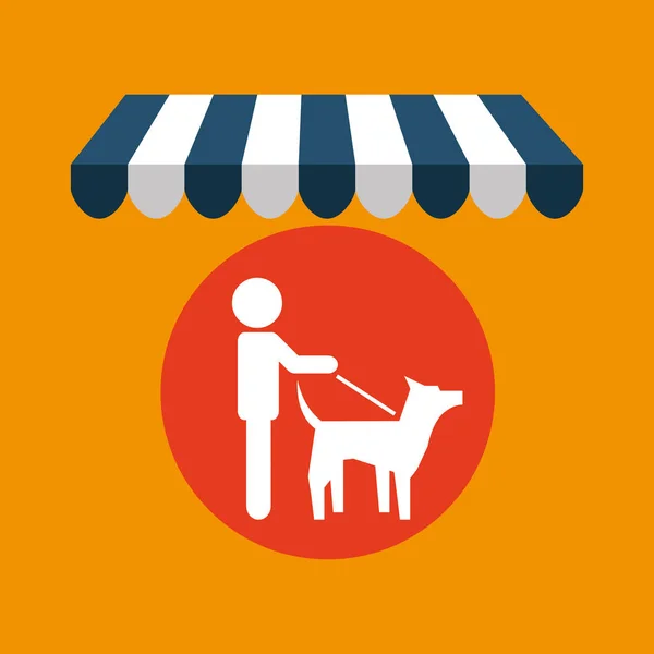 Pet shop with person walk dog — Stock Vector