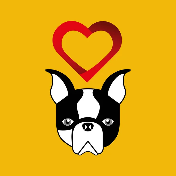 フレンチ ブルドッグの心の背景を持つかわいい犬ペット — ストックベクタ