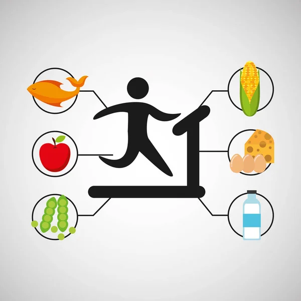 Sport Mann Gehgerät Ernährung Gesundheit — Stockvektor