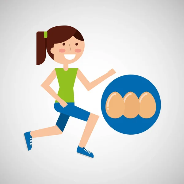 Chica jogger huevos estilo de vida saludable — Vector de stock