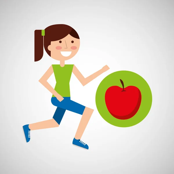 Menina jogger maçã estilo de vida saudável — Vetor de Stock