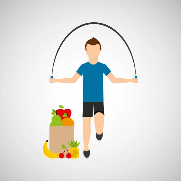 Man springtouw uitoefening tas gezondheid van voedsel — Stockvector