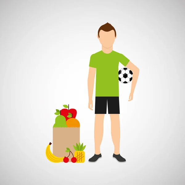 Hombre fútbol bolsa de ejercicio comida saludable — Archivo Imágenes Vectoriales