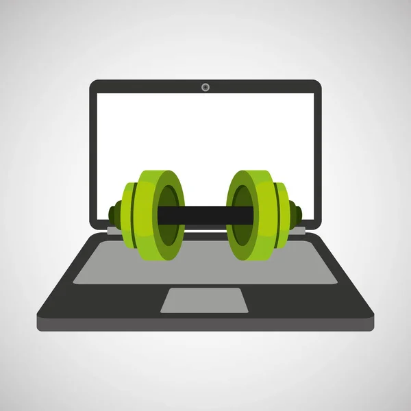 Sport laptop app concept barbell — Stock Vector