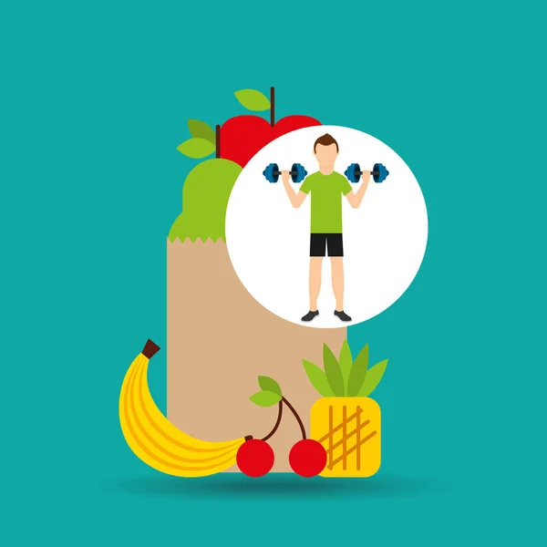 Человек барбекю подъем упражнения сумки здоровой пищи — стоковый вектор