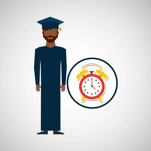 Graduate student man clock alarm — Stock Vector