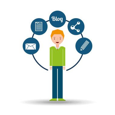 adam yeşil kazak ayakta ile sosyal ağ simgesini