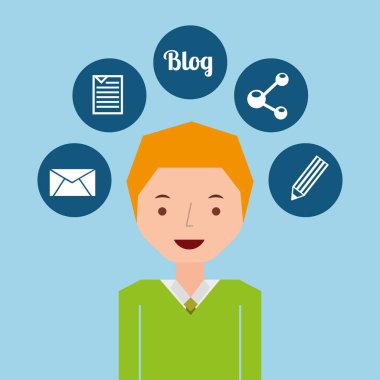 adam yeşil kazak ayakta ile sosyal ağ simgesini