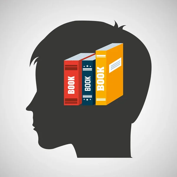 Silhouette tête garçon étudiant apprentissage bibliothèque — Image vectorielle