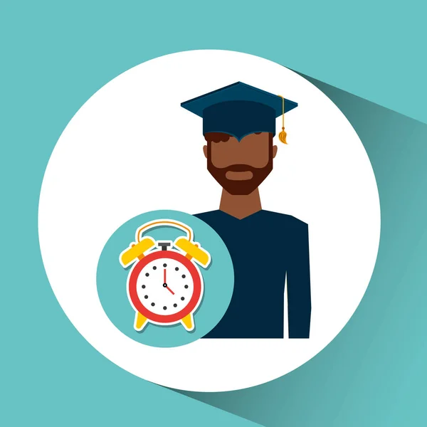 Graduate student man clock alarm — Stock Vector