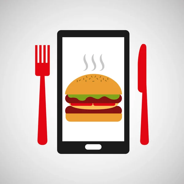 Smartphone objednat hamburger jídlo online — Stockový vektor
