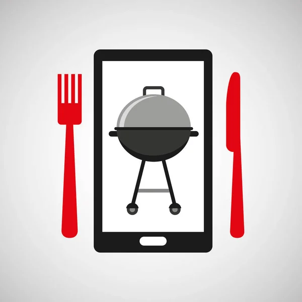 Smartphone pořadí bbq potraviny online — Stockový vektor