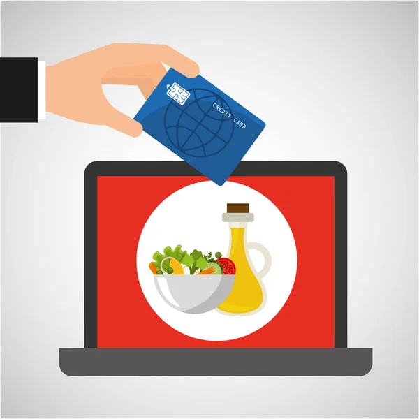 Comprar concepto en línea ordenar ensalada aceite comida — Vector de stock