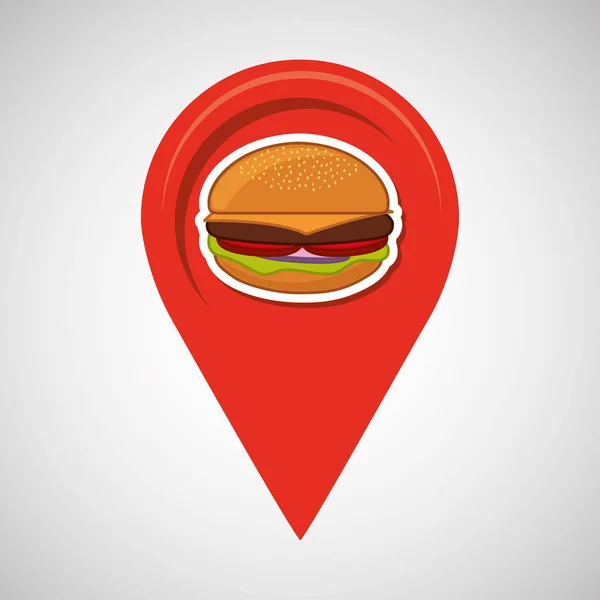 Hamburguesa comida rápida concepto pin mapa diseño — Vector de stock
