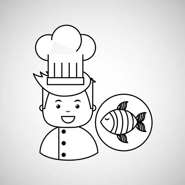 Chef de bande dessinée poisson frais gastronomique — Image vectorielle