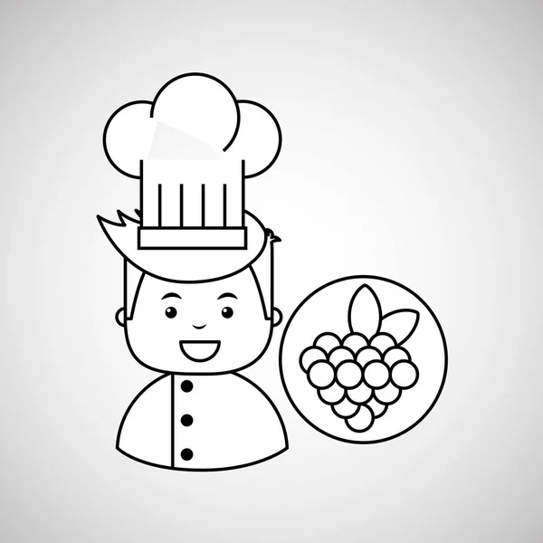 Cartone animato chef uva gourmet — Vettoriale Stock