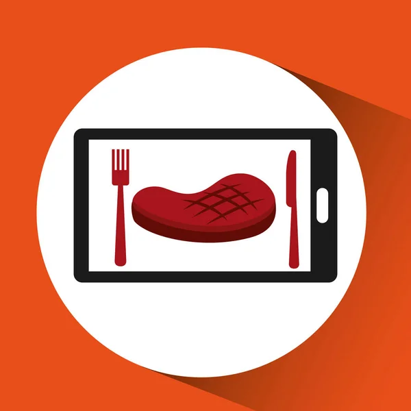 Smartphone ordenar comida de carne en línea — Archivo Imágenes Vectoriales