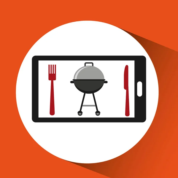Smartphone zamówienie grill jedzenie online — Wektor stockowy