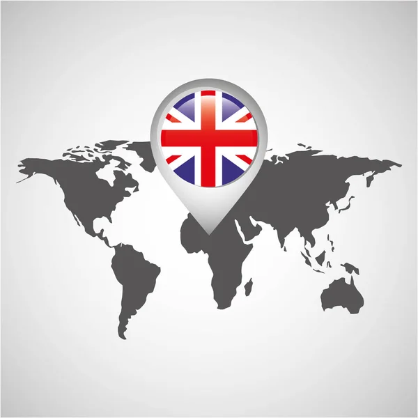 Mapa světa s ukazatelem vlajka Anglie — Stockový vektor