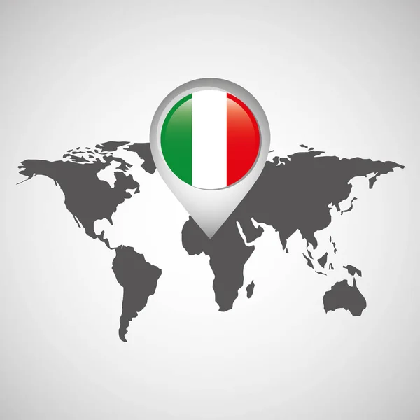 世界地図のポインターとフラグ イタリア — ストックベクタ