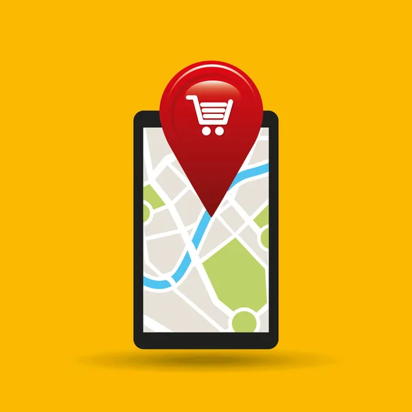 Main tient téléphone navigation app marché — Image vectorielle