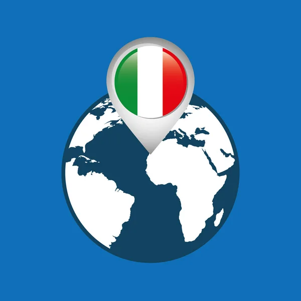 Weltkarte mit Zeiger Flagge Italien — Stockvektor