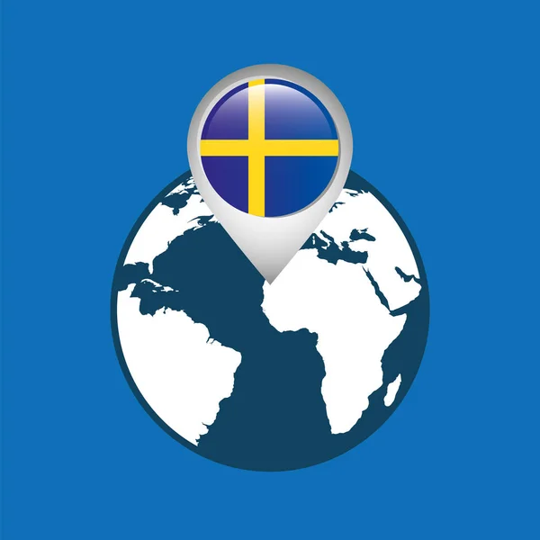 Wereldkaart met aanwijzer vlag Zweden — Stockvector