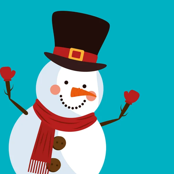 Gelukkig vrolijk kerstmis sneeuwman karakter — Stockvector