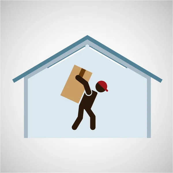 Silhueta trabalhador transportando caixa de armazenamento — Vetor de Stock