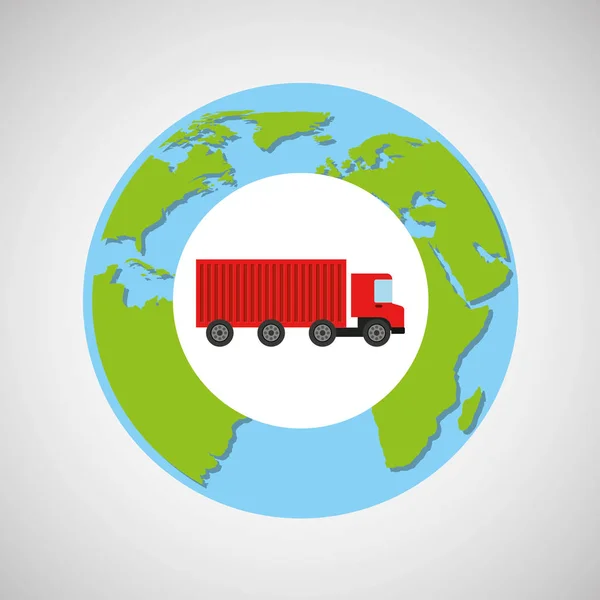 Globo entrega mundial camión contenedor transporte — Vector de stock