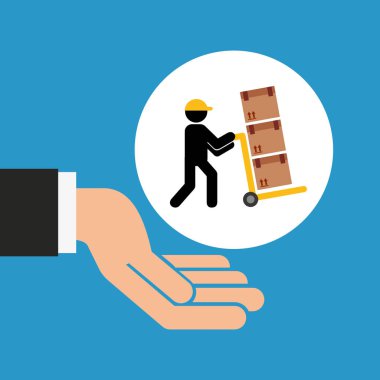 Teslimat Servisi karton kutu grafiği taşıyan adam el