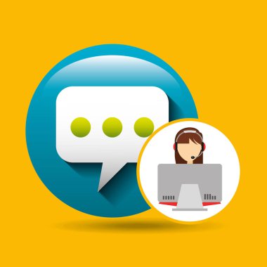 Avatar kız kulaklık dizüstü bilgisayar ve kabarcık konuşma