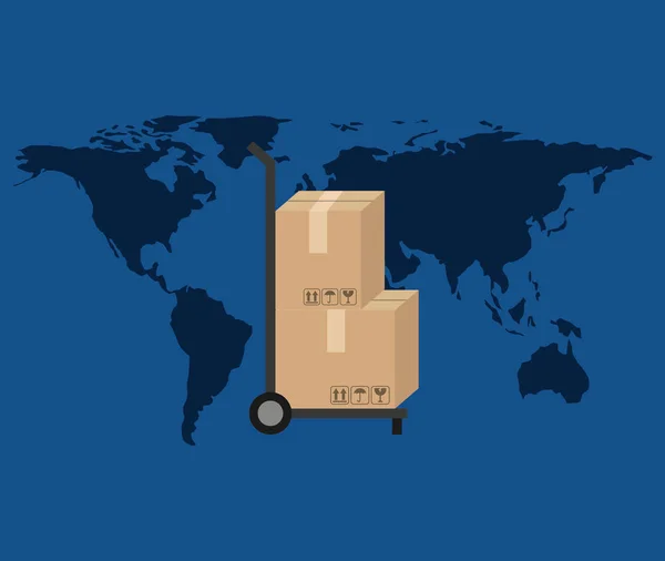 Globe monde livraison chariot paquet graphique — Image vectorielle