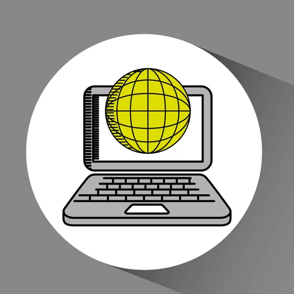 Desenho laptop ícone terra global — Vetor de Stock