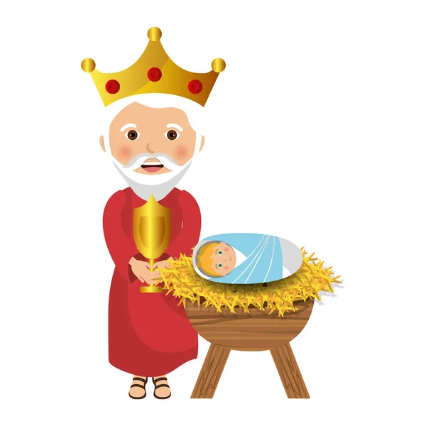 Happy epiphany card manger character — Stock Vector