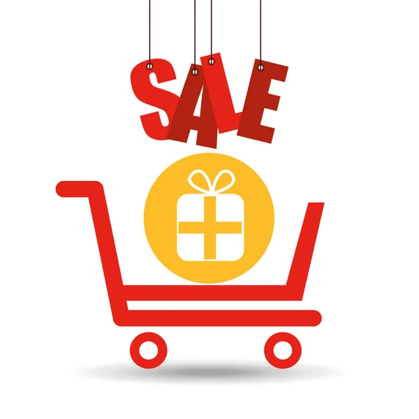 Shopping cart sale gift box icon — Stock Vector