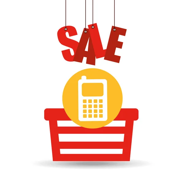 Basket shopping sale mobile phone graphic — Stock Vector
