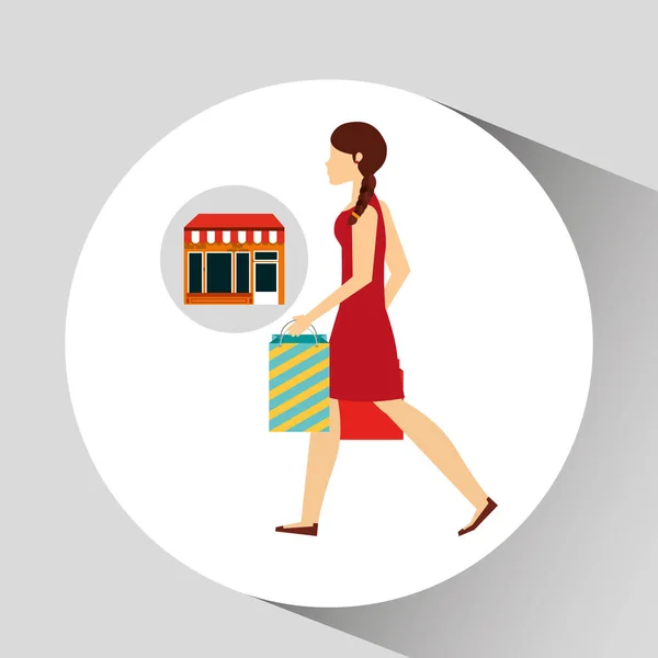Жінка ходить сумка магазин — стоковий вектор