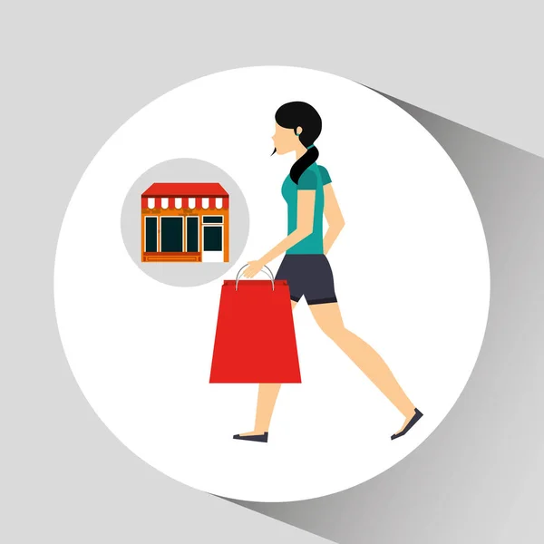 Kobieta spaceru torba sklepu — Wektor stockowy