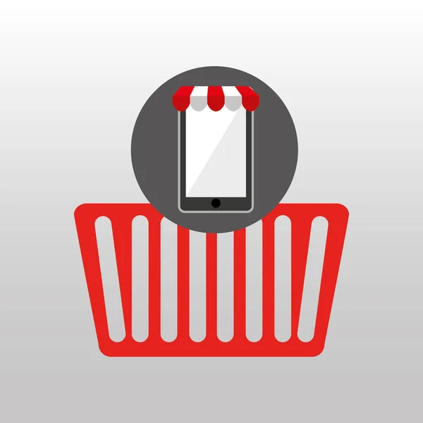 Compras on-line design cesta vermelha —  Vetores de Stock