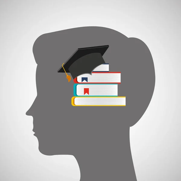 Silhouette head boy library education online — Stock Vector