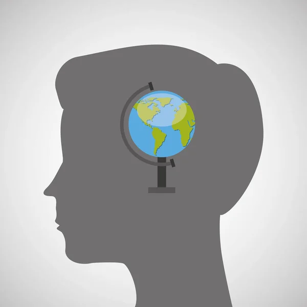 Silhouette head boy globe education online — Stock Vector